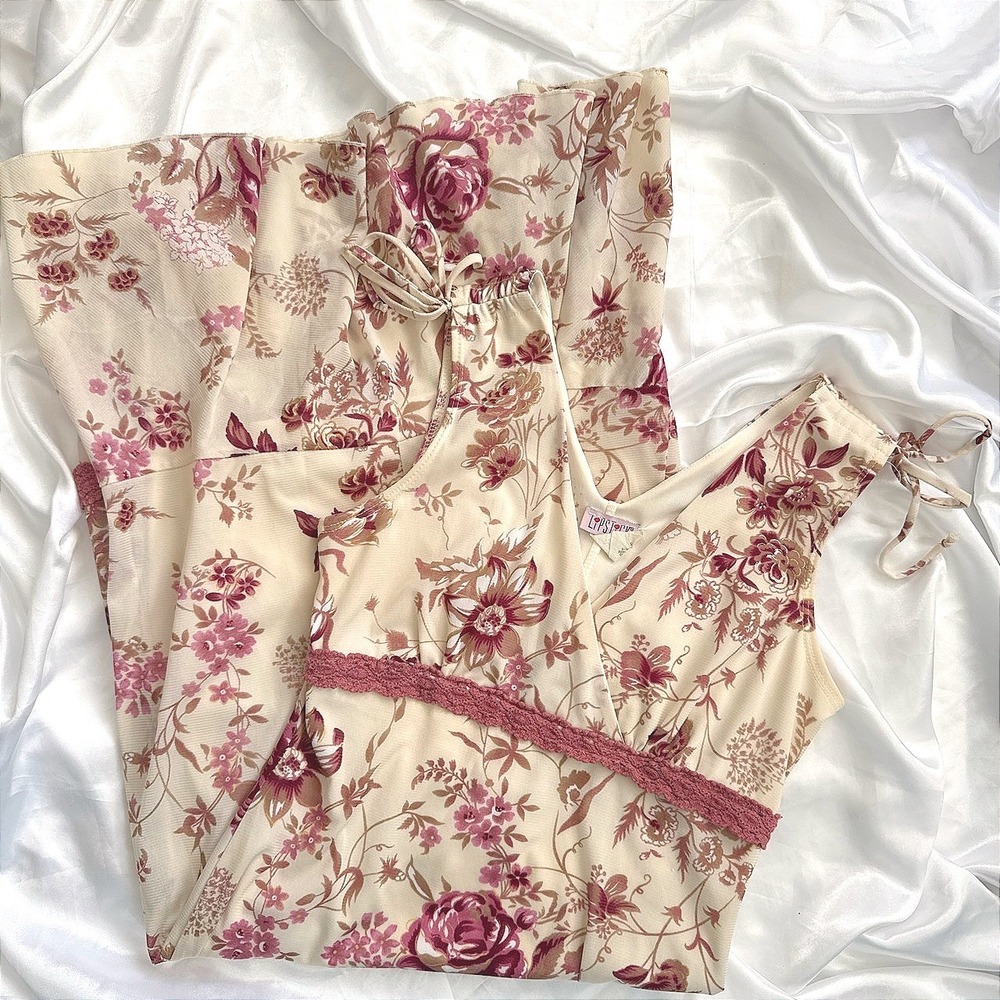 Lipstick Vintage 90s Floral Mesh Maxi Dress Mauve Rose Cottagecore Small